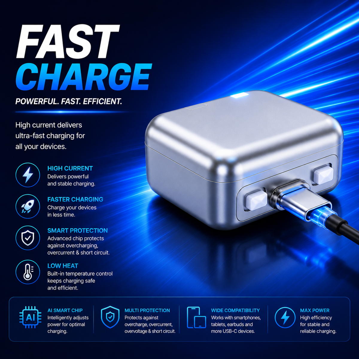 SmartStop™ AI Auto Power-Off Adapter with USB-C Fast Charging