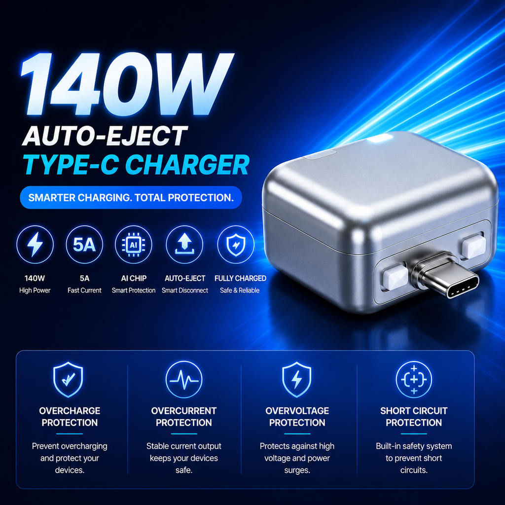 SmartStop™ AI Auto Power-Off Adapter with USB-C Fast Charging