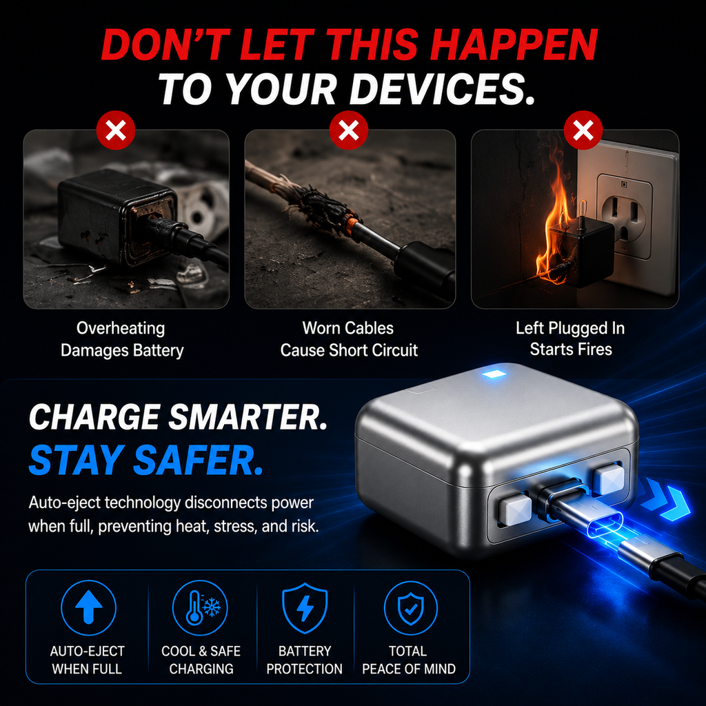 SmartStop™ AI Auto Power-Off Adapter with USB-C Fast Charging