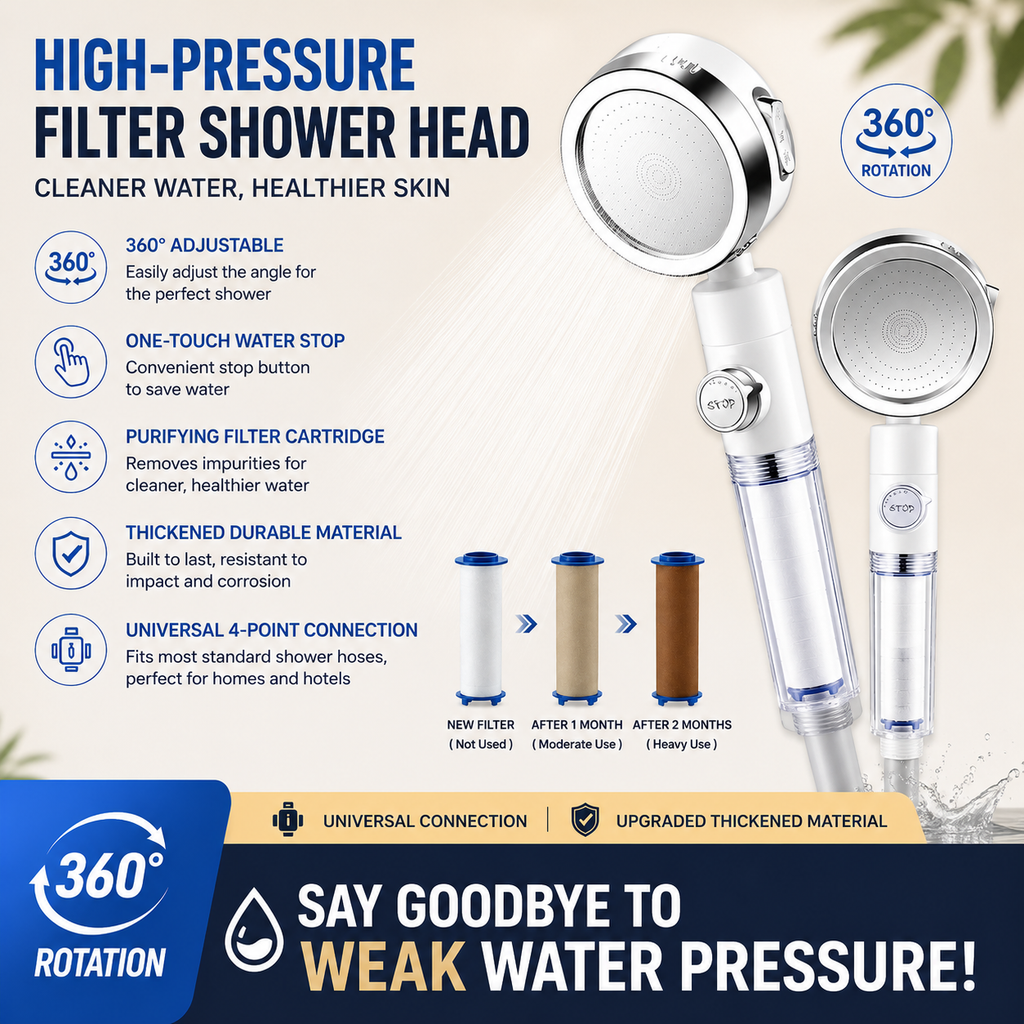 SecurePress™ Turbo High-Pressure Shower Head with Built-In Filter