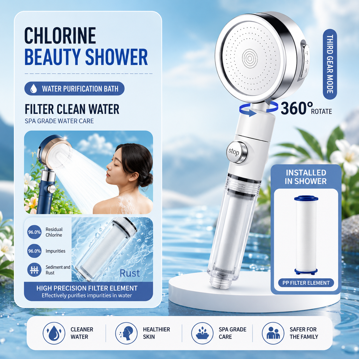 SecurePress™ Turbo High-Pressure Shower Head with Built-In Filter